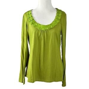Boden Olive Green Modal Top Size 8 Medium Embellished Neckline Long Sleeve Fall